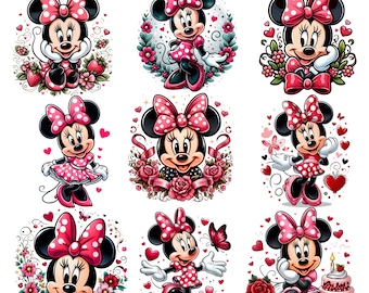 Minnie Mouse clipart set, 9 pcs, Minnie Mouse png, mega bundle, instant download