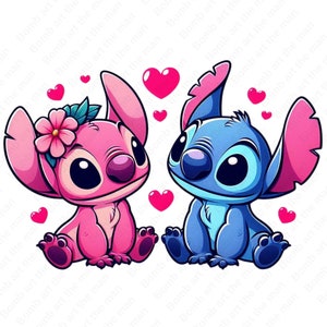 Stitch and Angel clipart, Stitch and Angel png, transparent design, instant download