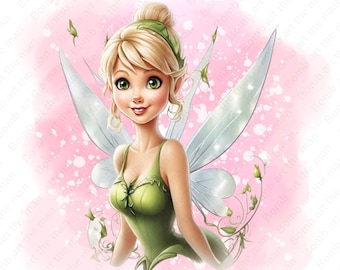 Tinkerbell clipart, cute tinkerbell png, fairy clipart, watercolor background, instant download