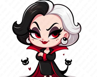 Cruella De Vil png, Cruella De Vil clipart, Princess Villain png, 101 Dalmations clipart, instant download
