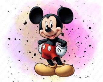 Imágenes prediseñadas de Mickey Mouse, lindo Mickey PNG, fondo de acuarela, descarga instantánea