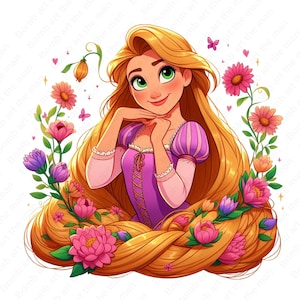 Tangled clipart, tangled png, rapunzel png, rapunzel clipart, Princess and flowers, instant download