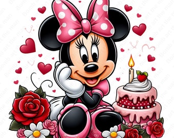 Minnie Mouse Birthday clipart, Minnie Mouse png, transparent design, instant download