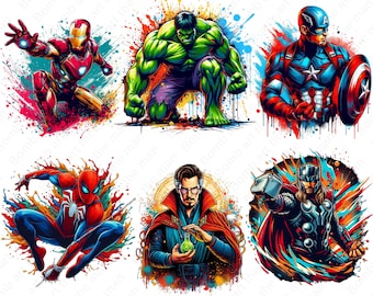 Super heroes png bundle, super heroes set, super hero clipart set, hero splash design, instant download