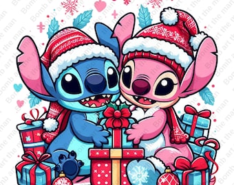 Stitch and Angel Christmas clipart, Stitch and Angel png, Stitch love design, instant download