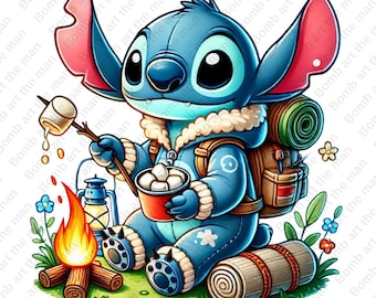 Imágenes prediseñadas de camping de Stitch, Stitch de viajero png, Stitch png, camping png, diseño transparente, descarga instantánea