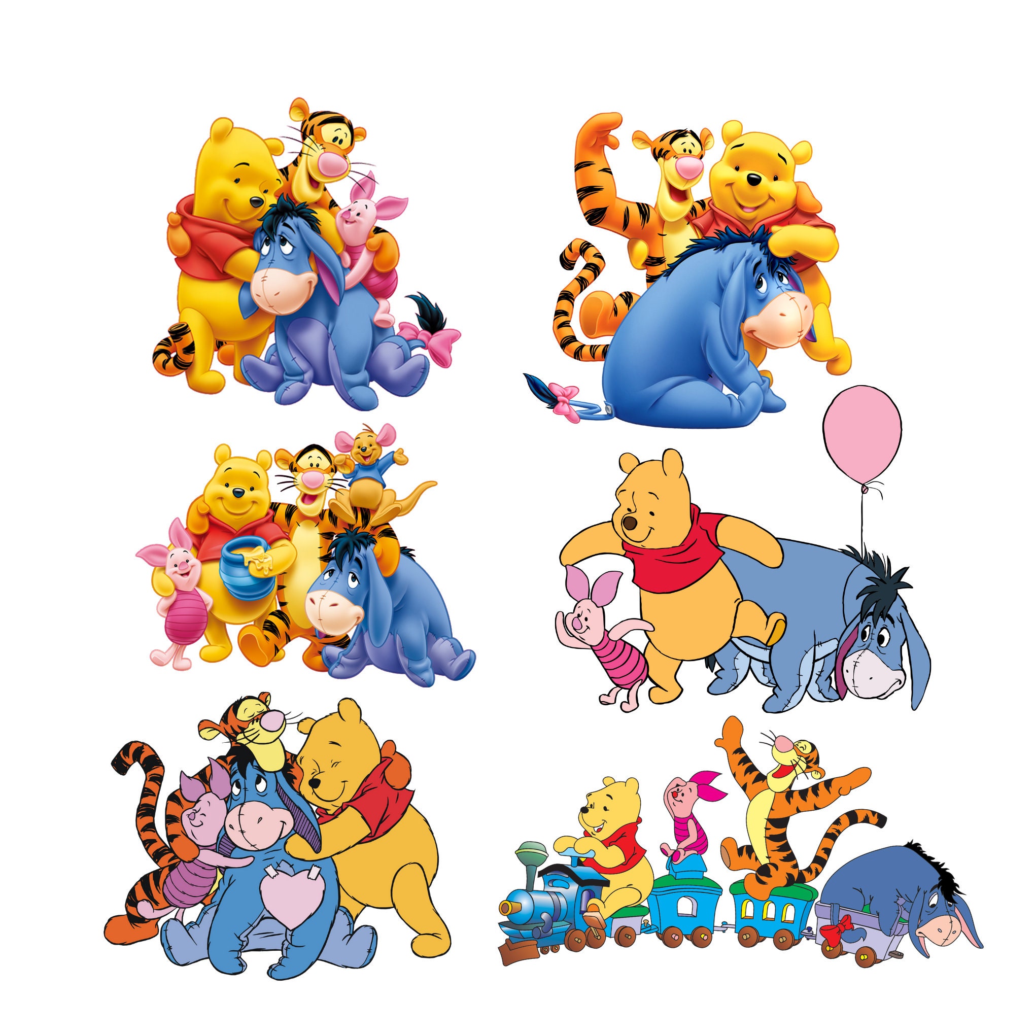 Winnie the pooh png bundle, winnie the pooh family clipart, 6 pcs cartoon image, instant download