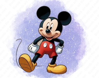 Imágenes prediseñadas de Mickey Mouse adorables, imágenes prediseñadas de Mickey Mouse, fondo de acuarela, descarga instantánea