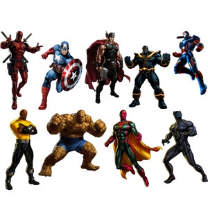 lot de png de super héros, ensemble de cliparts super héros, Avengers héros png, clipart Captain America, clipart thanos, clipart thor, téléchargement immédiat