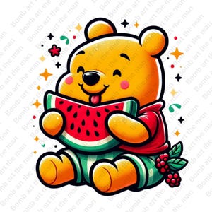 winnie the pooh funny clipart, winnie the pooh eating watermelon, cute summer clipart