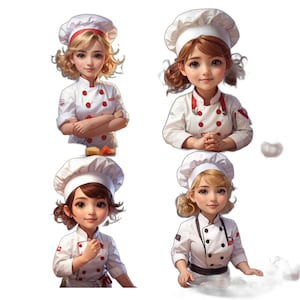 Cute Chef girl png bundle, Kitchen Chef clipart, chef png, 4 pcs, transparent design, instant download