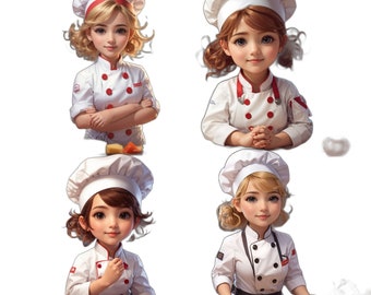 Cute Chef girl png bundle, Kitchen Chef clipart, chef png, 4 pcs, transparent design, instant download