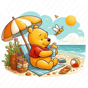 winnie the pooh summer clipart, winnie the pooh png, cartoon holiday clipart, instant download