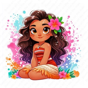 princess moana clipart, moana png, cute moana design, color splash background, instant download