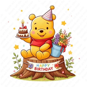 Winnie the pooh birthday clipart, Winnie the pooh png, birthday design, instant download