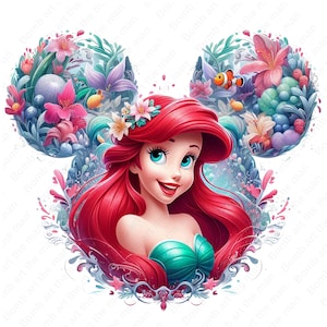 The Little Mermaid clipart, Princess Ariel png, mouse ear design, instant download