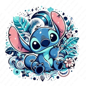 stitch with flowers clipart, cute stitch clipart, stitch png, transparent design, instant download