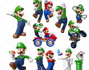 super mario and luigi png set, super mario and luigi clipart bundle, instant download