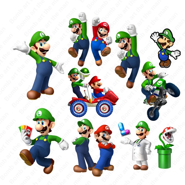 Ensemble png de super mario et luigi, lot de cliparts super mario et luigi, téléchargement immédiat