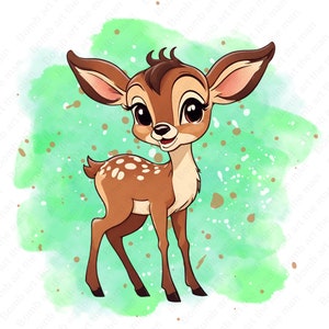 bambi deer clipart, cute bambi, bambi png, watercolor background, instant download