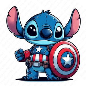 stitch hero png, stitch clipart, simpatico design stitch, captain america clipart, download immediato