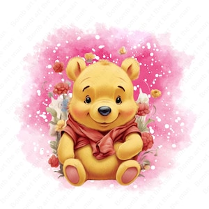 cute winnie the pooh clipart, winnie the pooh png, watercolor background, instant download