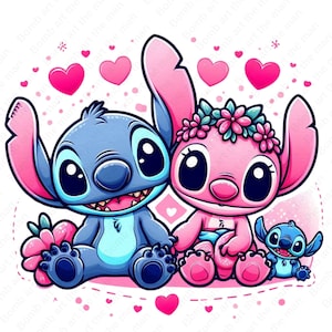 stitch and angel clipart, stitch and angel png, transparent design, instant download