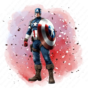 Capitão América png, Capitão América clipart, super-herói png, fundo aquarela, download instantâneo