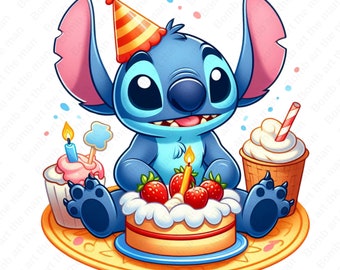 Birthday Stitch PNG, Happy Birthday Stitch PNG, Lilo and Stitch PNG, Cute Stitch Clipart, instant download