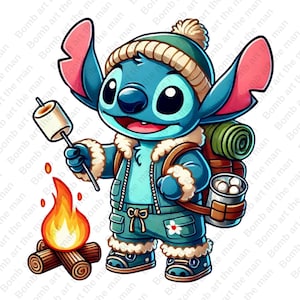stitch camping clipart, cute stitch png, cute cartoon character, transparent design, instant download