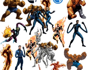 Fantastic Four png-paket, Fantastic Four clipart-set, Superhjältar png, omedelbar nedladdning