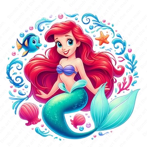 cute little mermaid clipart, princess ariel png, the little mermaid png, instant download