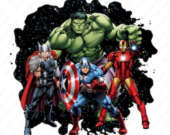 Super heroes png, watercolor background, hulk png, iron man png, captain america png, transparent background, instant download