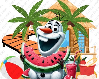 Olaf funny clipart, Olaf eating watermelon, cute summer clipart, frozen characters png, instant download