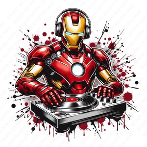 İron Man DJ clipart, DJ İron Man png, Super hero png, İron Man splash design, download instantâneo