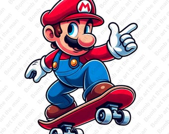 Super Mario skate clipart, Super Mario png, transparent design, instant download