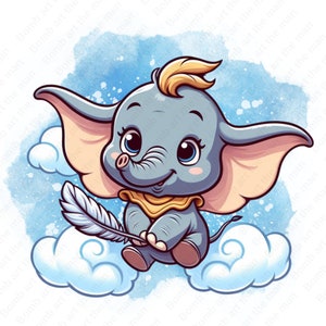 dumbo png, cute dumbo clipart, dumbo elephant png, watercolor background, instant download