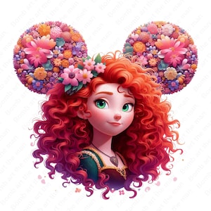 Princess Merida clipart, Brave png, mouse ear design, instant download