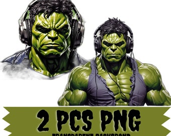 Hulk png, Hulk headphone clipart, 2 pcs transparent Hulk image, instant download