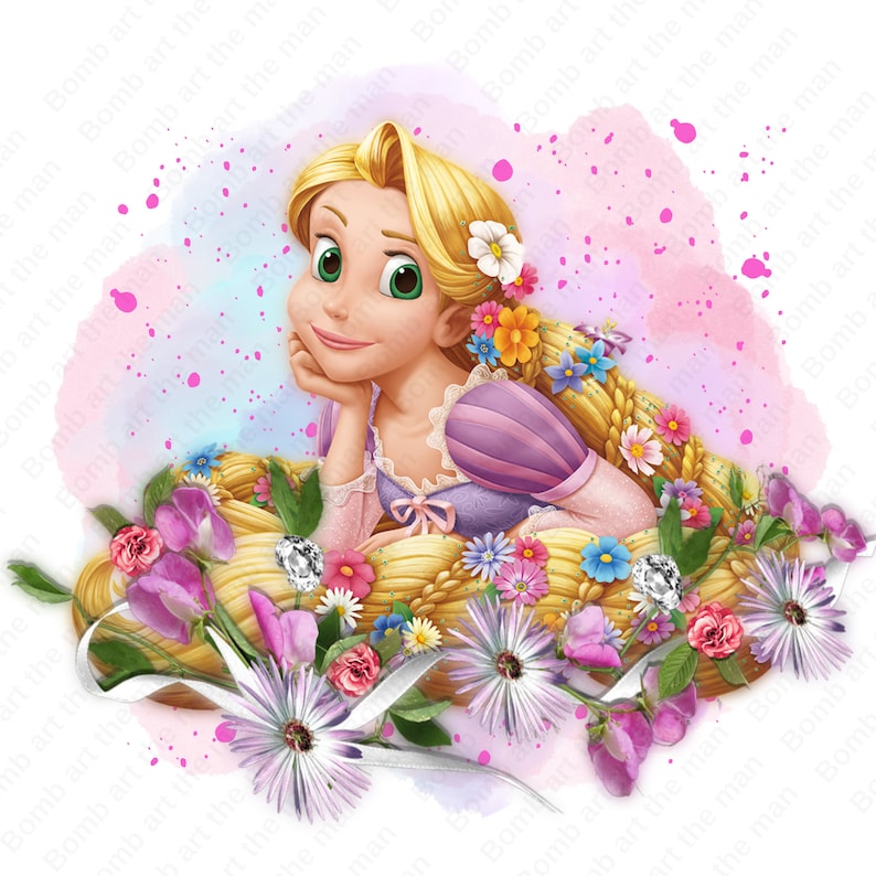 Tangled clipart, tangled png, watercolor background, rapunzel png, rapunzel clipart, Princess rapunzel png, instant download image 1