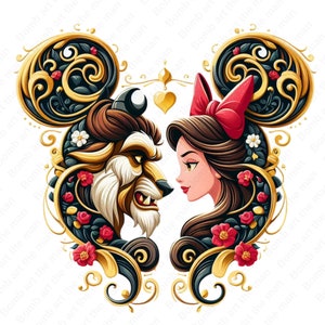 Bella y la bestia clipart, princesa belle png, diseño de oreja de ratón, descarga instantánea