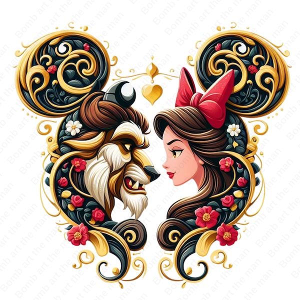 Beauty and the beast clipart, princess belle png, mouse ear design, instant download