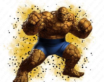 Super Hero clipart, Fantastic Four png, Ben Grimm clipart, watercolor background, instant download