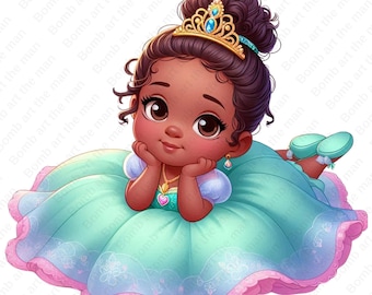 Baby Tiana clipart, cute Princess Tiana png, baby toddler tiana, instant download