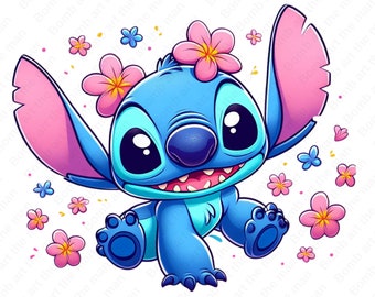 cute stitch clipart, stitch png, cute cartoon character, transparent design, instant download