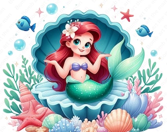 リトルマーメイド クリップアート、プリンセス アリエル png、貝殻の中