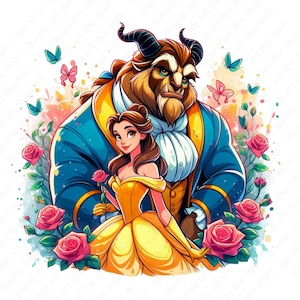 La bella e la bestia clipart carina, principessa belle png, clipart cartone animato, download immediato