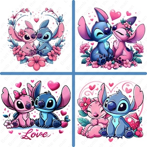 Cute Stitch Angel clipart, Stitch Angel png bundle, 4 pack, Stitch Pink clipart