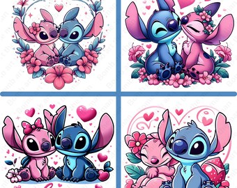 Cute Stitch Angel clipart, Stitch Angel png bundle, 4 pack, Stitch Pink clipart