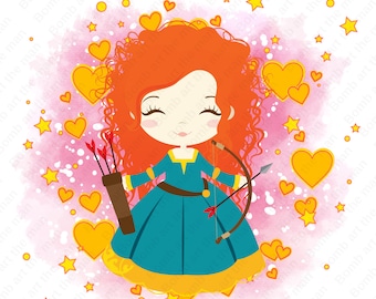 Brave png, Baby Merida clipart, Princess Merida png, watercolor background, instant download
